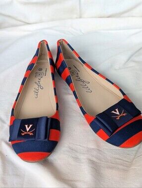 Lillybee U Navy and Orange Striped Bow Ballet Flats UVA Size 10
